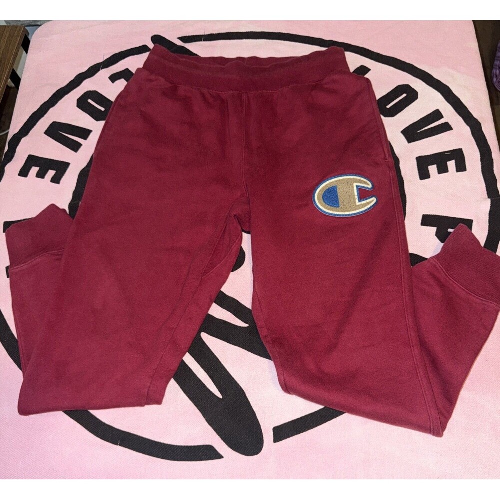 VTG Champion Reverse Weave Burgundy Sweatpants Joggers Adult Medium Logo Patch